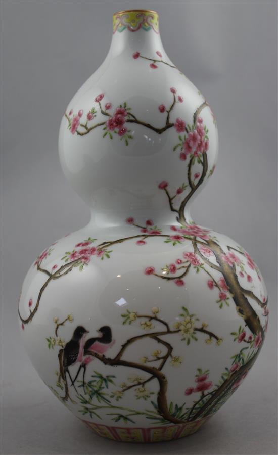 A Chinese famille rose double gourd vase, Daoguang mark but later, 26.5cm